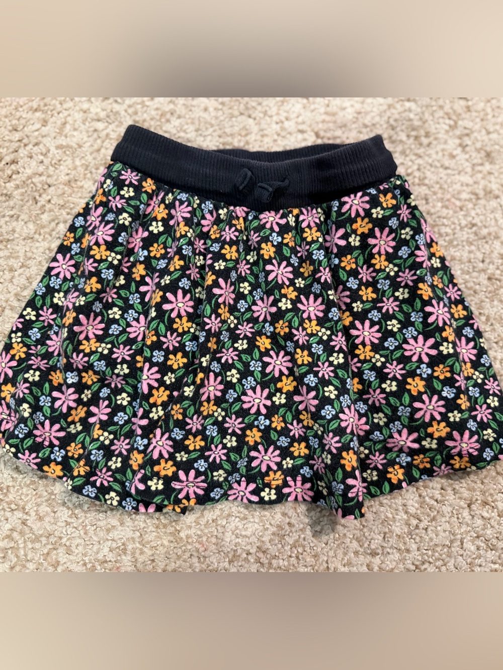 Old Navy Black Knit Floral Skort with Pink, Yellow & Green Flowers